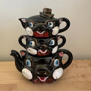 Vintage Thames 1940's Redware Pottery Pig Teapot Set Creamer Sugar Japan Ghibli